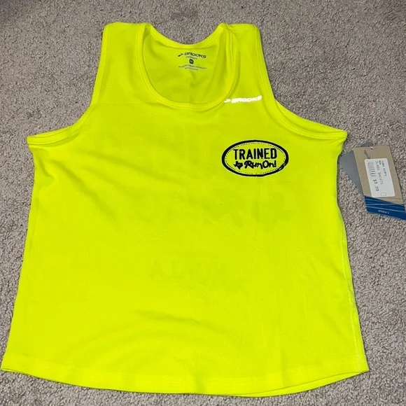 Brooks Neon Yellow Cropped Tank Top - Size Medium - Picture 1 of 4